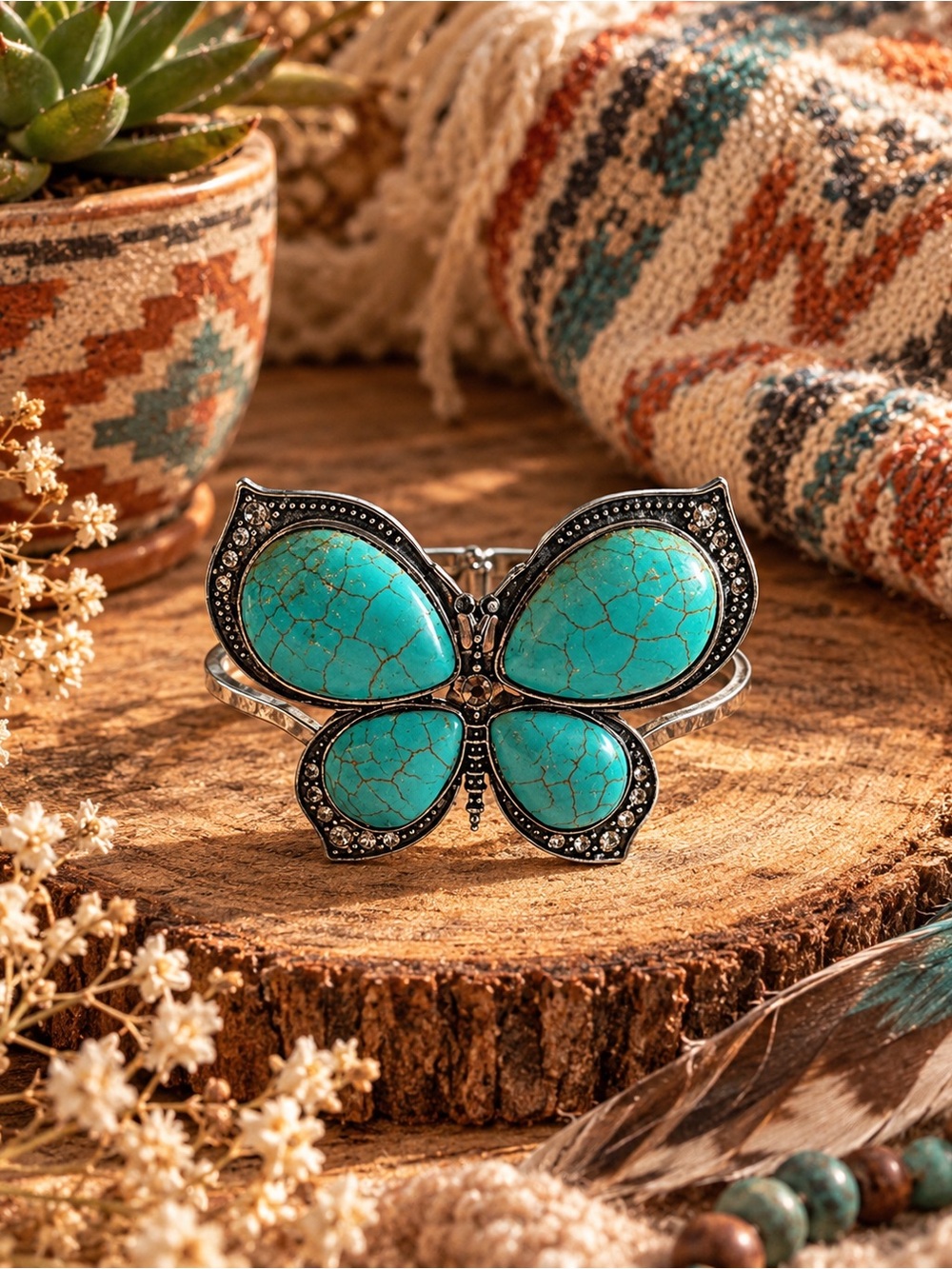 Vintage Boho Turquoise Butterfly Cuff Bracelet